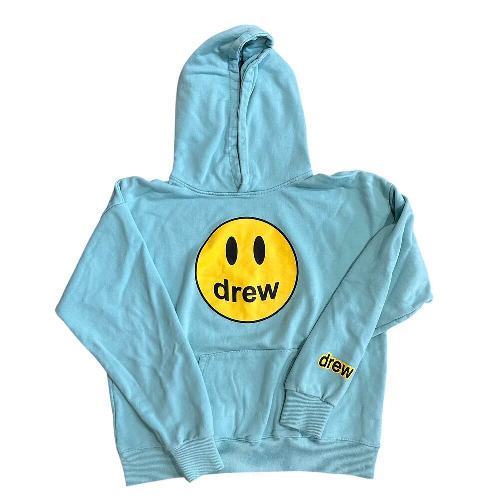 drew house Blue Hoodie with Yellow Logo